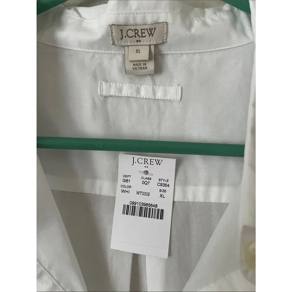 NWT J. Crew Men’s White Long-Sleeve 3/4 Button-Down Popover Shirt 100% Cotton XL